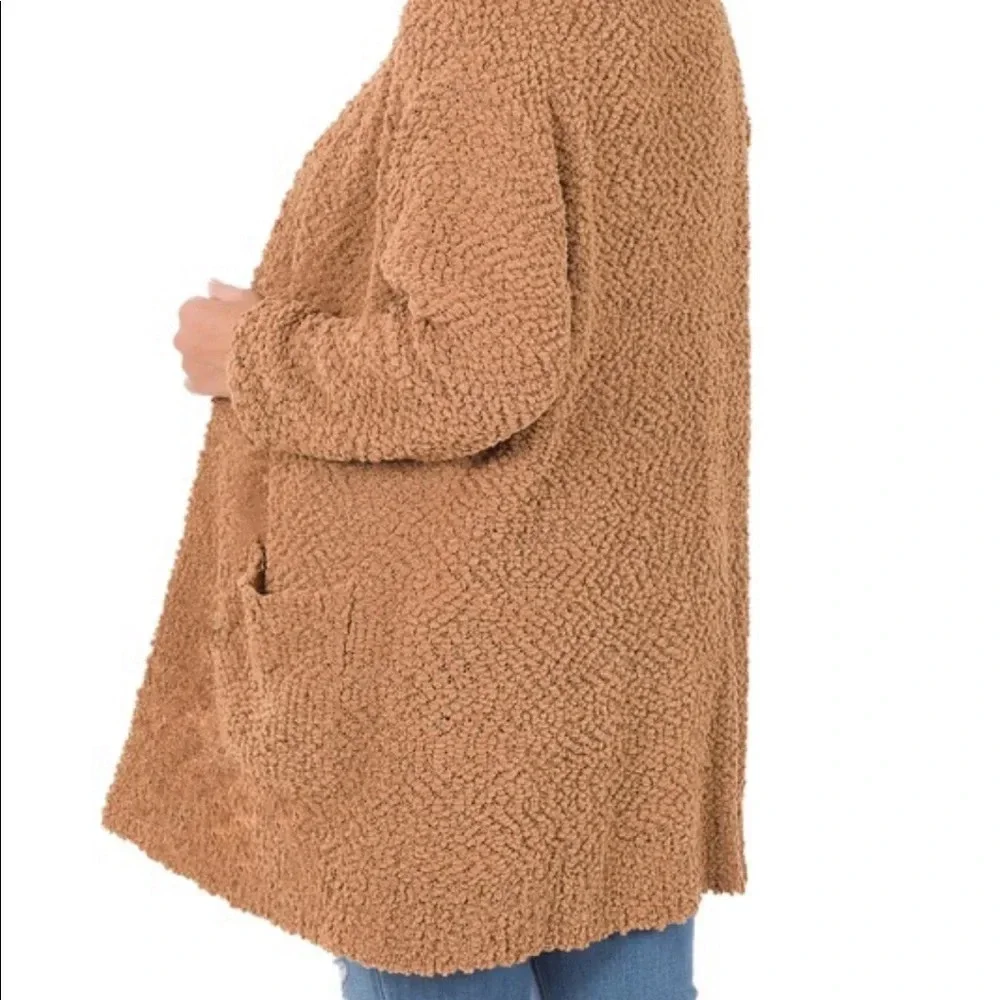 NWT zenana Boutique Deep camel open front popcorn cardigan sweater sz S - Picture 2 of 10
